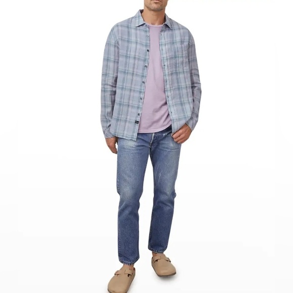 New Rails Mens Havana Plaid Denim Sport Shirt Linen Button Front Long Sleeve S - Picture 14 of 14